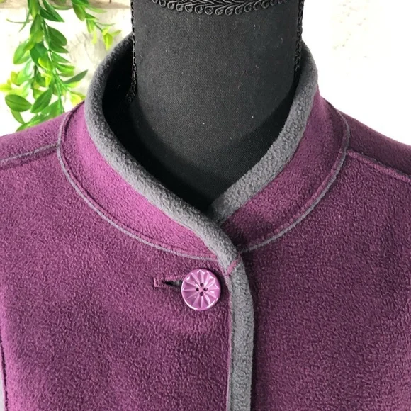 Susan Graver Fleece Purple Gray Long Button Up Coat Color. Block Trench Coat - Picture 8 of 16